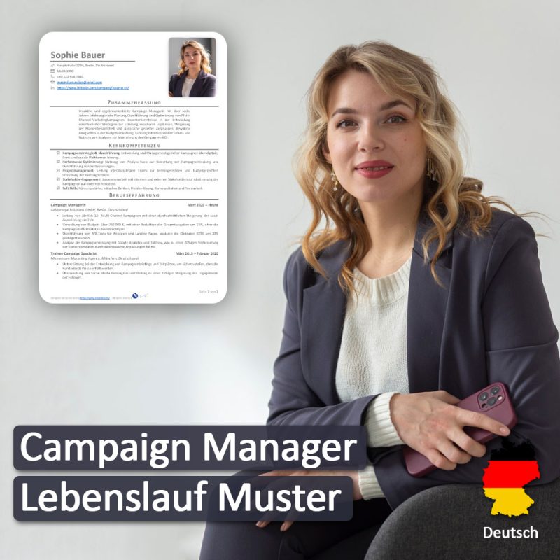 دانلود رزومه مدیر کمپین به زبان آلمانی | Campaign Manager Lebenslaufbeispiel | نگارش CV رزومه مدیر کمپین براساس نیازهای بازار کار آلمان