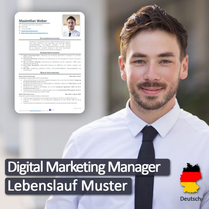 دانلود رزومه مدیر دیجیتال مارکتینگ به زبان آلمانی | Digital Marketing Manager Lebenslaufbeispiel | نگارش CV رزومه مدیر دیجیتال مارکتینگ براساس نیازهای بازار کار آلمان
